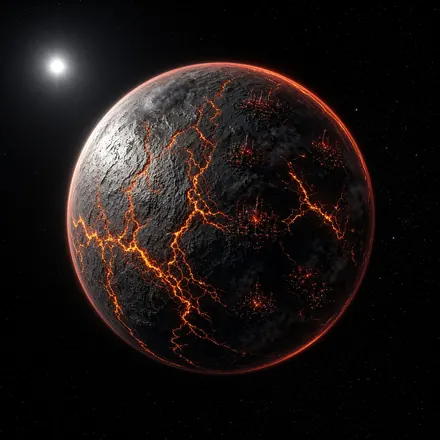 A black volcanic world veined with lava