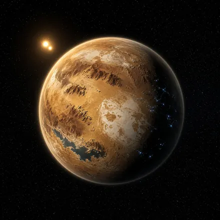Serpo, a dry desert world under twin suns