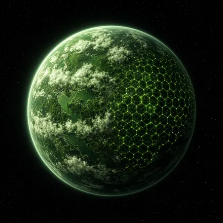A green jungle world under a hexagonal lattice