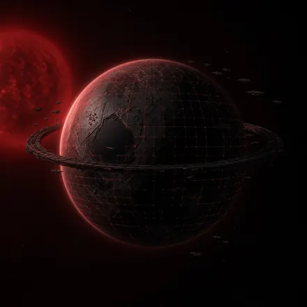 A dark world caged in a red grid